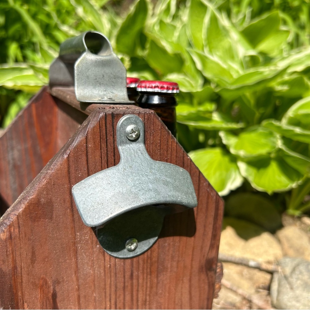 Rustic Wooden Caddy with Built-In Bottle Opener 🍻 | Dark Brown | Summer Ready ☀️ - Picture 2 of 9